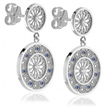 White gold AQUA rose window earrings